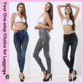 Plus Size High Waist Pockets Customized Printed Stretchy Seamless Jeans Leggings